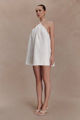 Sonja Keyhole Halter Cotton Mini Dress - White