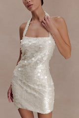 Caralee Sequin Halter Mini Dress - Ivory