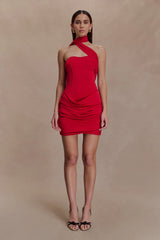 Mattea Slinky And Mesh Mini Dress With Scarf - Red