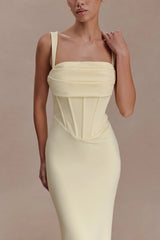 Luella Crepe Corset Maxi Dress - Lemon