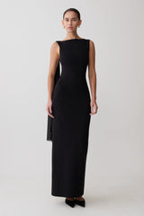 Farid Bandage Midi Dress With Chiffon - Black