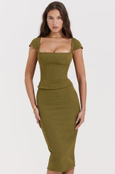 Layana-Olive Corset Midi Dress