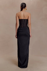 Asha Floral Mesh And Satin Maxi Dress - Black
