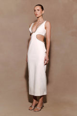 Henny Diamante Trim Cut Out Midi Dress - White