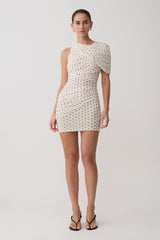 Adrienne One Shoulder Mesh Mini Dress - Polka Dot