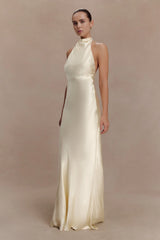 Esther Iridescent Satin Cowl Maxi Dress - Lemon Sorbet