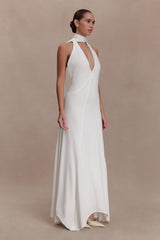 Juliet Slinky Maxi Dress With Scarf - White