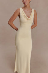 Marta Slinky Cowl Maxi Dress - Lemon