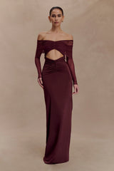 Rafaella Slinky And Mesh Maxi Dress - Mahogany