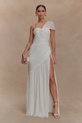 Tamara Shirred Chiffon Midi Dress - White