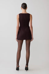 Hallie Boat Neck Mini Dress - Plum Pinstripe
