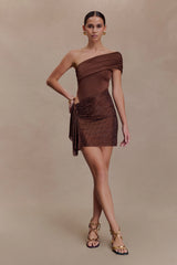 Paisley Slinky And Diamante Mini Dress - Chocolate