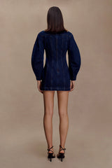 Cosmala Denim Long Sleeve Mini Dress - Indigo Blue