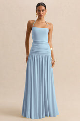 Nicolette | Powder Blue Square-Neck Maxi Dress With Ruched-Detailing