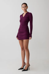 Agness Long Sleeve Button Up Knit Dress - Plum