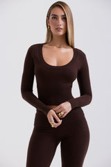 Raquel-Chocolate Cashmere Blend Scoop Neck Top - SALE