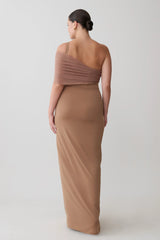 Hanh One Shoulder Mesh Maxi Dress - Tan