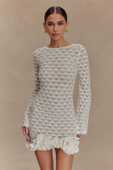 Aileen Ruffle Crochet Mini Dress - Ivory