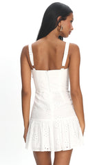 Rachelle Tied Bust Ruched Mini Dress Eyelet White