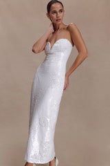Maisie Strapless Sequin Midi Dress - White