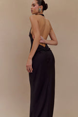 Rinna Satin Halter Maxi Dress - Black