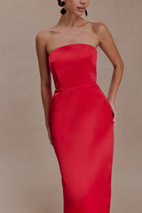 Ophelia Peplum Satin Maxi Dress - Red
