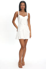 Rachelle Tied Bust Ruched Mini Dress Eyelet White