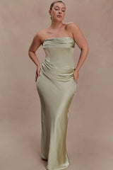 Jasmine Strapless Satin Maxi Dress - Sage
