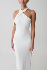 Sable Crossover Crepe Midi Dress - White