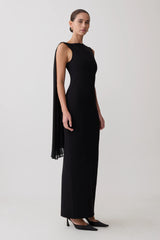 Farid Bandage Midi Dress With Chiffon - Black