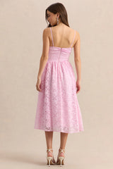 Gloriana | Pink Lace Sweetheart-Neck Midi Dress