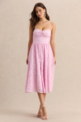 Gloriana | Pink Lace Sweetheart-Neck Midi Dress