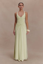 Perrie Slinky Ruched Maxi Dress - Pastel Lime