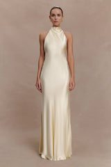 Esther Iridescent Satin Cowl Maxi Dress - Lemon Sorbet