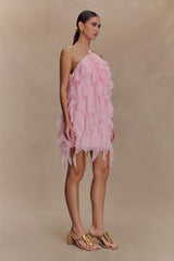 Marigold Ruffle Halter Mini Dress - Powder Pink