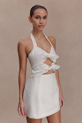 Ella Bow Detail Halter Mini Dress - White