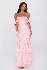 Rooftop Wink Off Shoulder Maxi Dress Pink