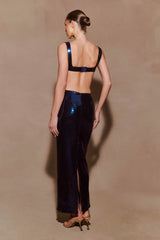Adoria Sequin Cut Out Maxi Dress - Navy