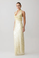 Gertrud Sequin Halter Maxi Dress - Lemon