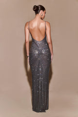 Roisin Diamante Maxi Dress - Gunmetal