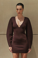 Billy Balloon Sleeve Knit Mini Dress - Dark Chocolate
