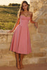 raspberry cotton twill corset midi dress