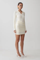 Agness Long Sleeve Button Up Knit Dress - Ivory