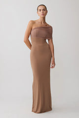 Hanh One Shoulder Mesh Maxi Dress - Tan