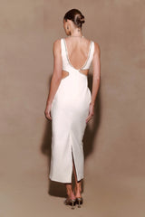 Henny Diamante Trim Cut Out Midi Dress - White