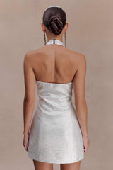 Raina Diamante Halter Mini Dress - White