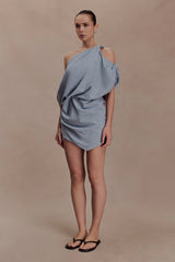 Gabriella Draped Mini Dress - Charcoal Blue Marle