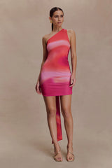 Claudette Slinky Mini Dress With Hardware - Pink Sunset Print