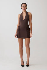 Anari Gathered Scuba Mini Dress - Dark Chocolate