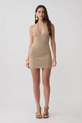 Renesmay Lurex Halter Mini Dress - Gold